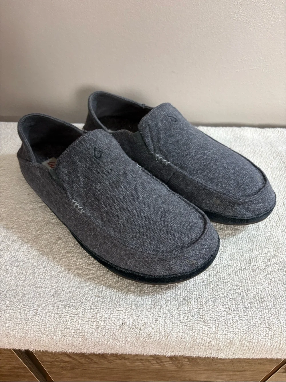 Men's OLUKAI Grey Wool MOLOA HULU Slip-On COMFORT Shoes LOAFERS 12